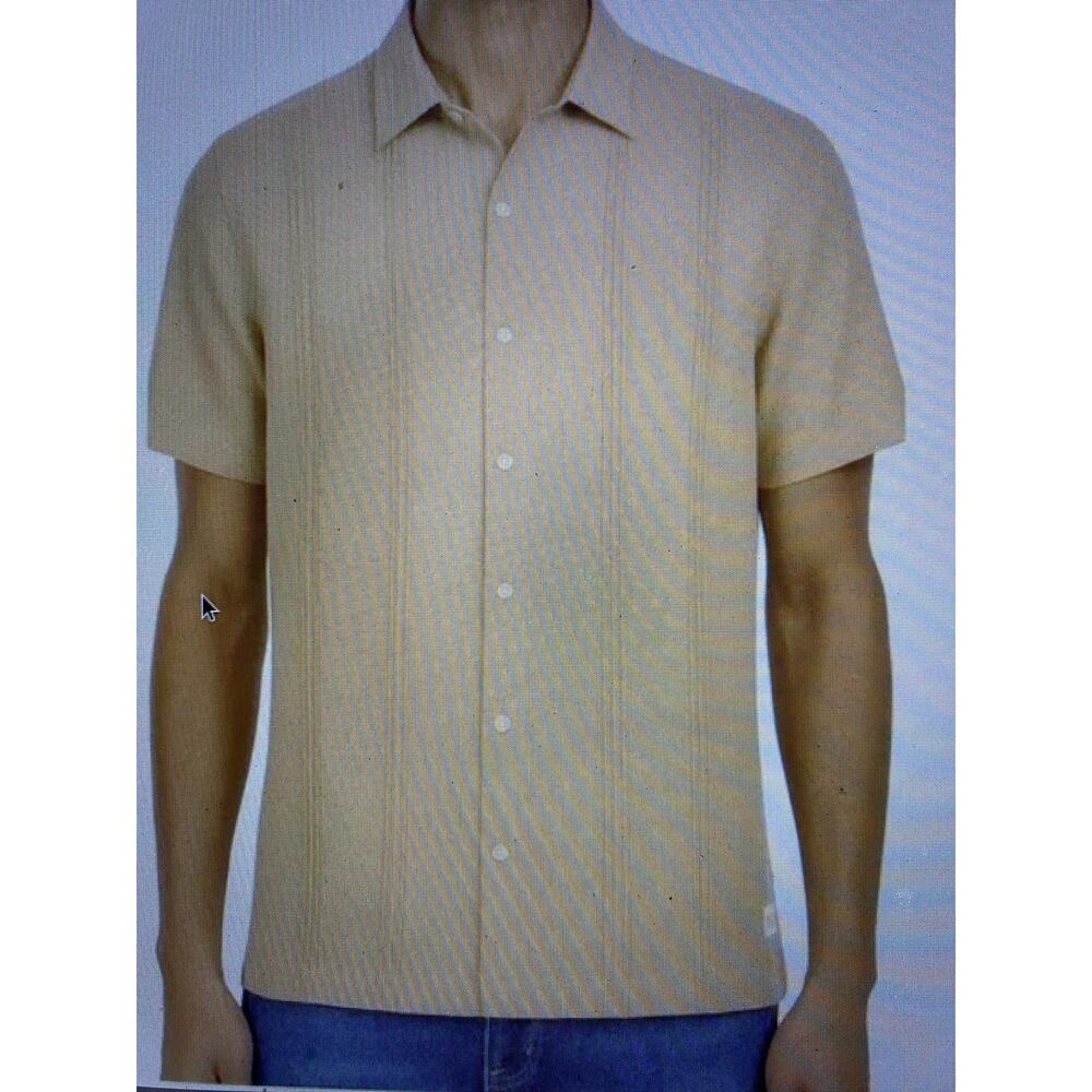 Mens Scotch & Soda  Linen Blend PinTuckt Tan Beige Bowling Shirt Large